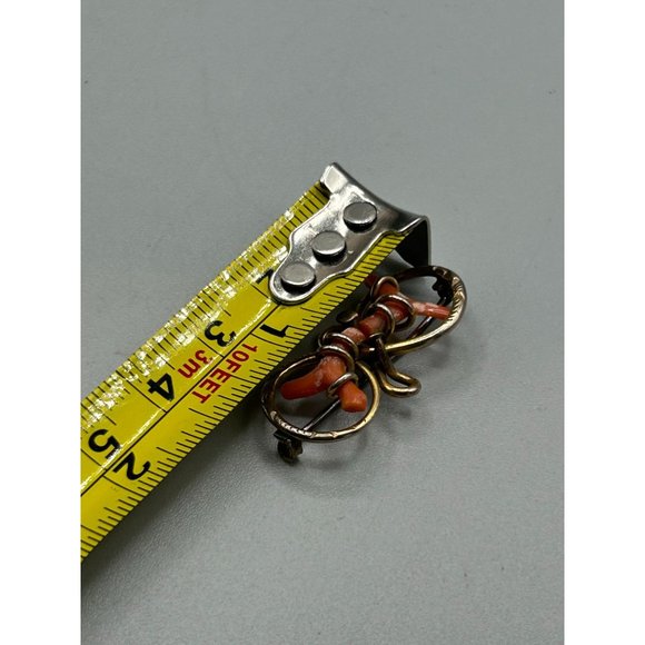 Victorian Antique Coral Pin Brooch Gold Filled Wire Wrapped Design Genuine Coral - Picture 6 of 7